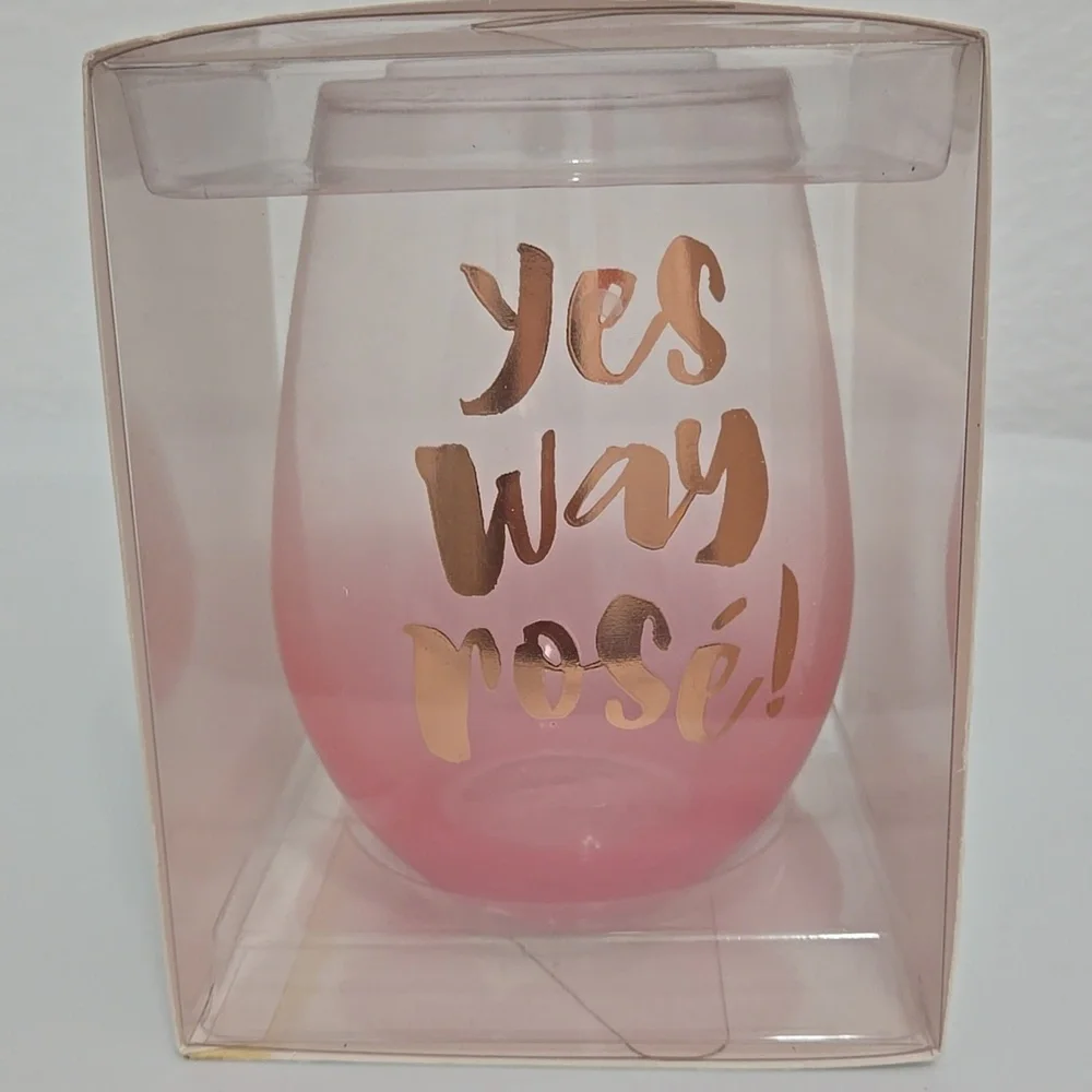 Set Of TWO Pink Stemless Wine Glasses - Yes Way Rosé - New - 20 oz